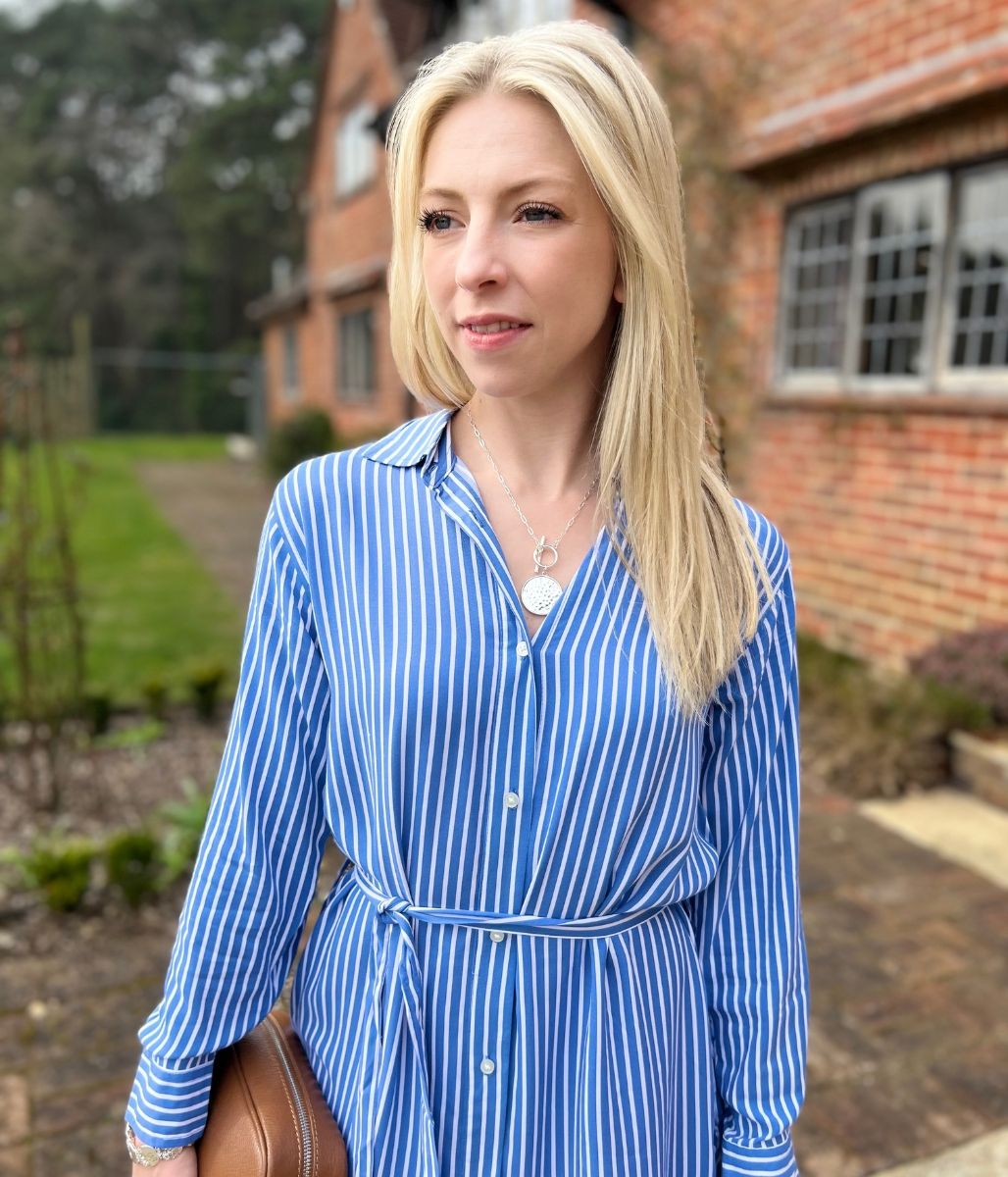 Blue Striped Long Sleeve Shirt Dress