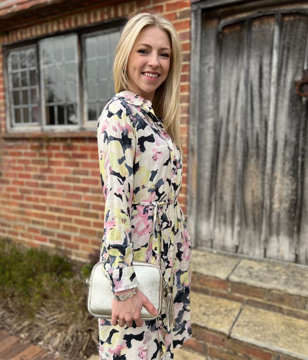 Floral Watercolour Long Sleeve Shirt Dress