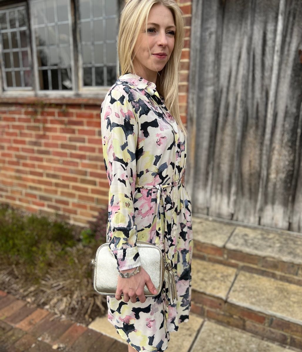 Floral Watercolour Long Sleeve Shirt Dress