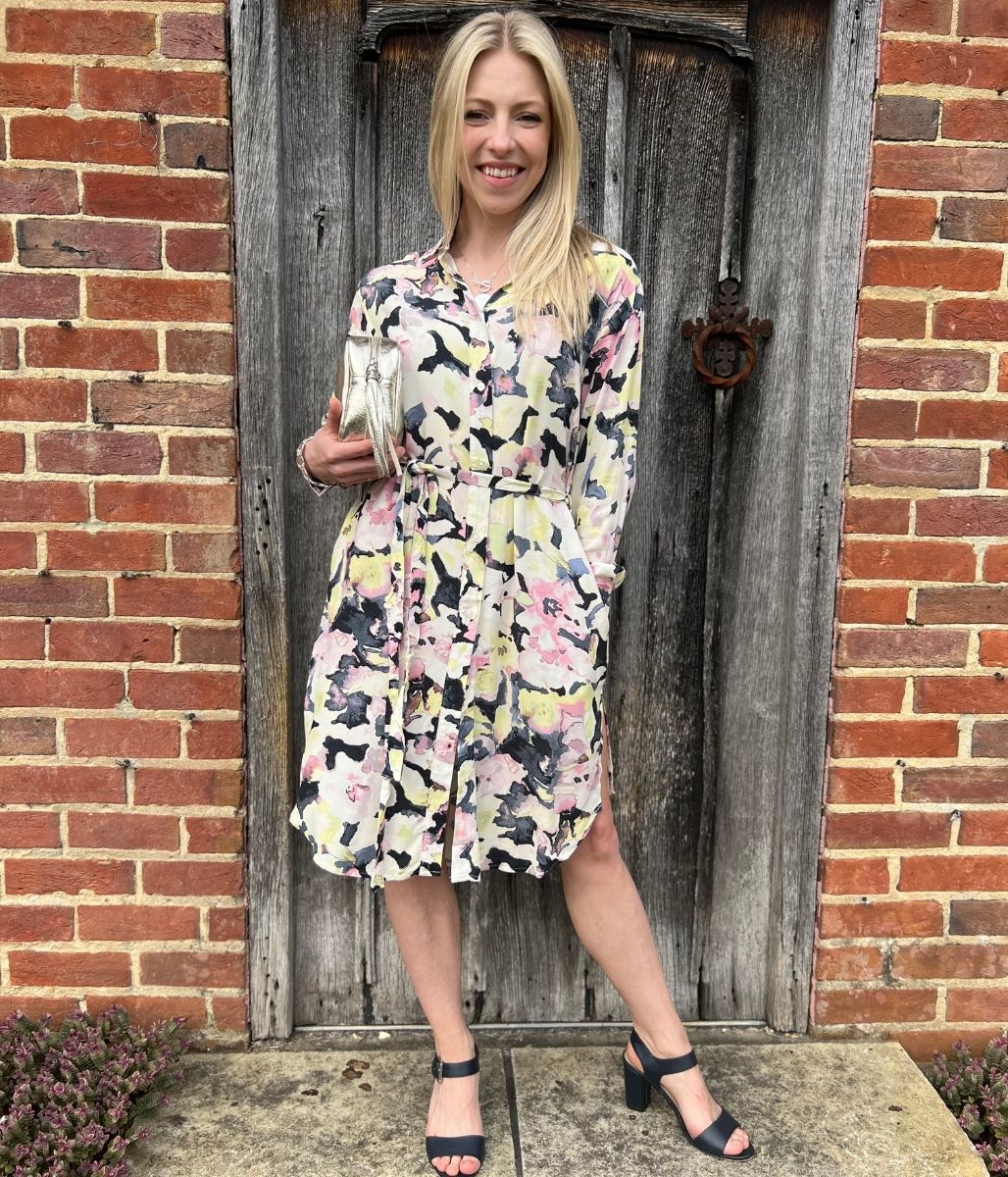 Floral Watercolour Long Sleeve Shirt Dress