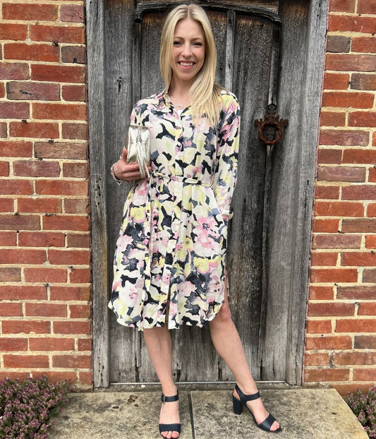 Floral Watercolour Long Sleeve Shirt Dress