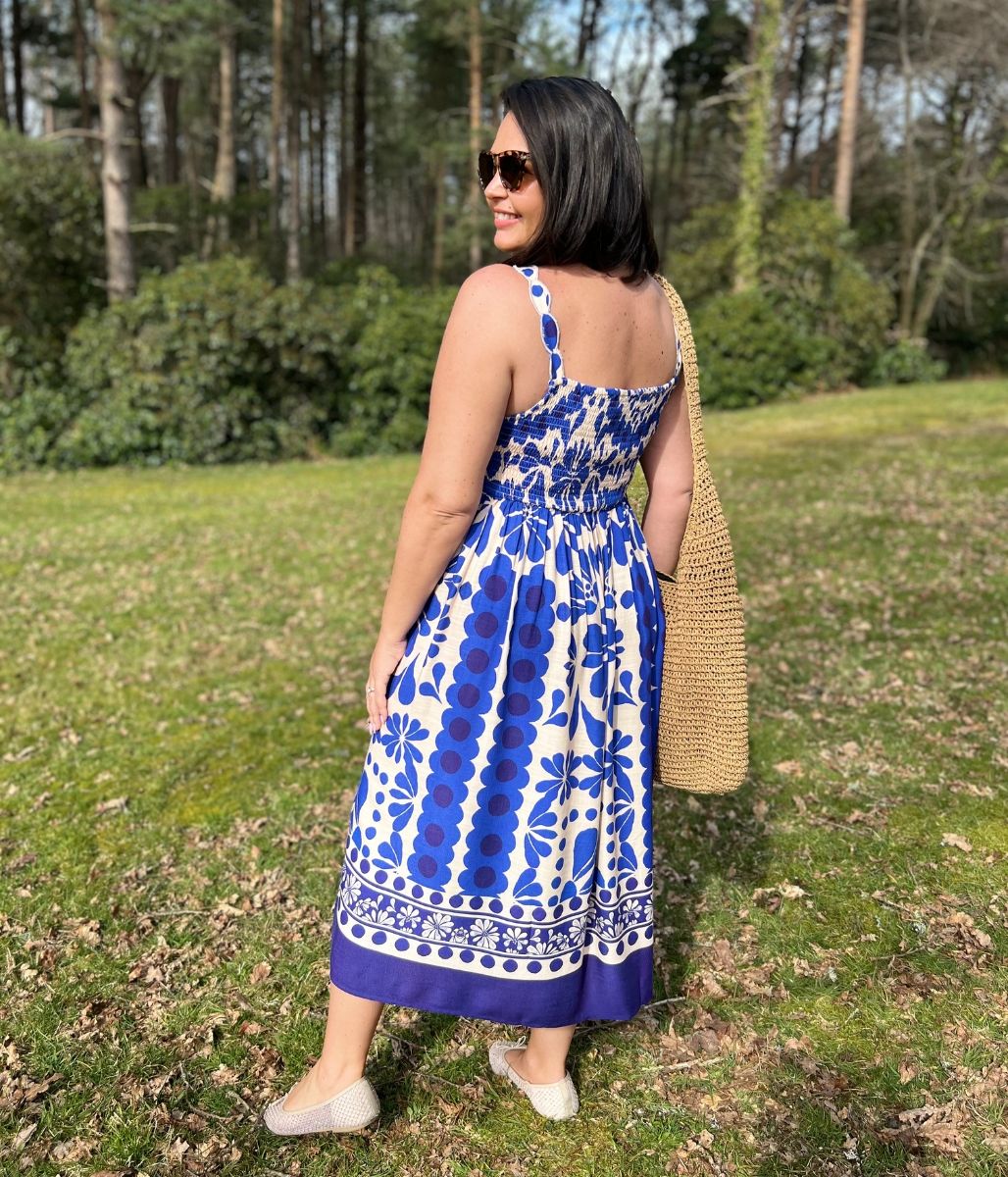 Blue Baroque Print Sun Dress