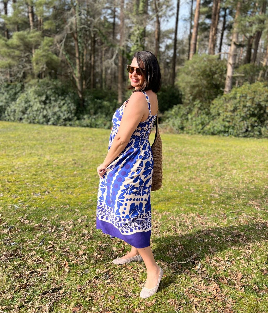 Blue Baroque Print Sun Dress