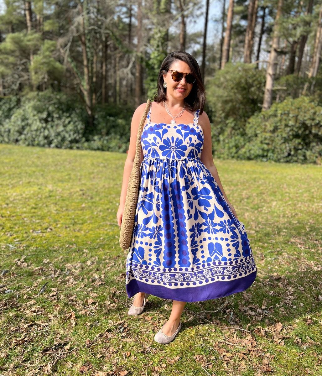 Blue Baroque Print Sun Dress