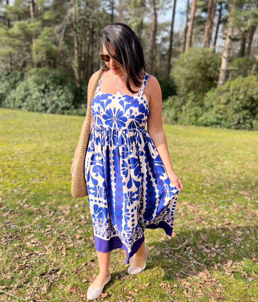 Blue Baroque Print Sun Dress