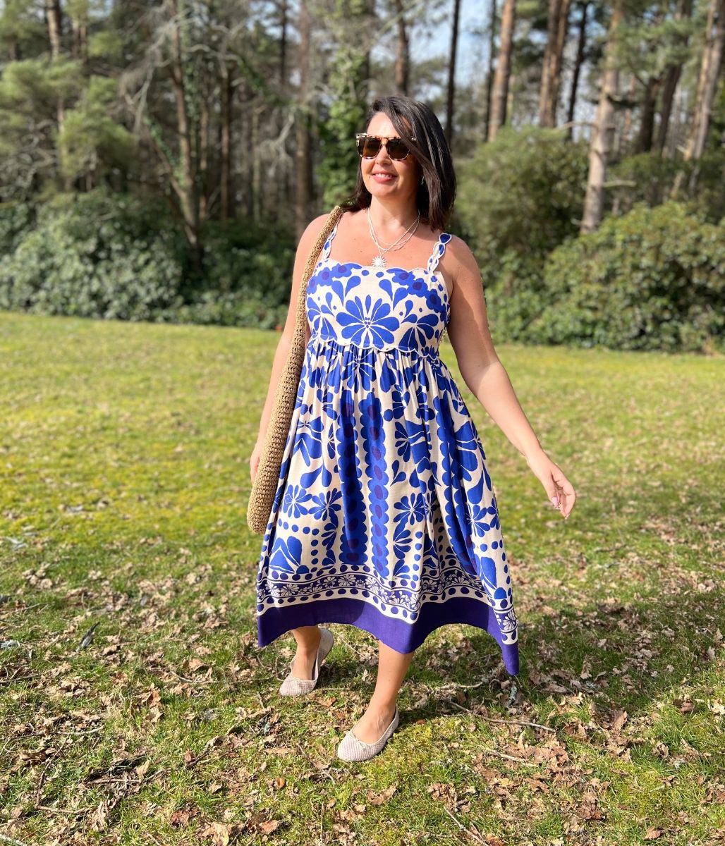 Blue Baroque Print Sun Dress