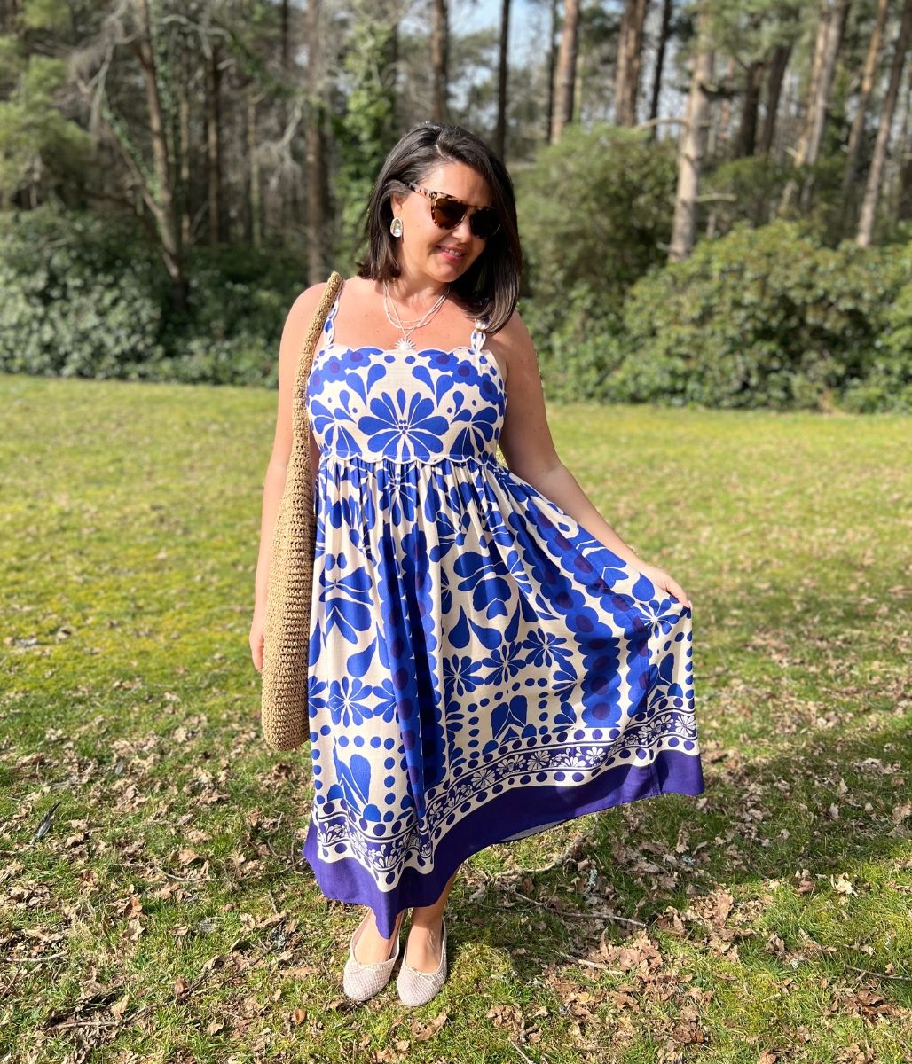 Blue Baroque Print Sun Dress