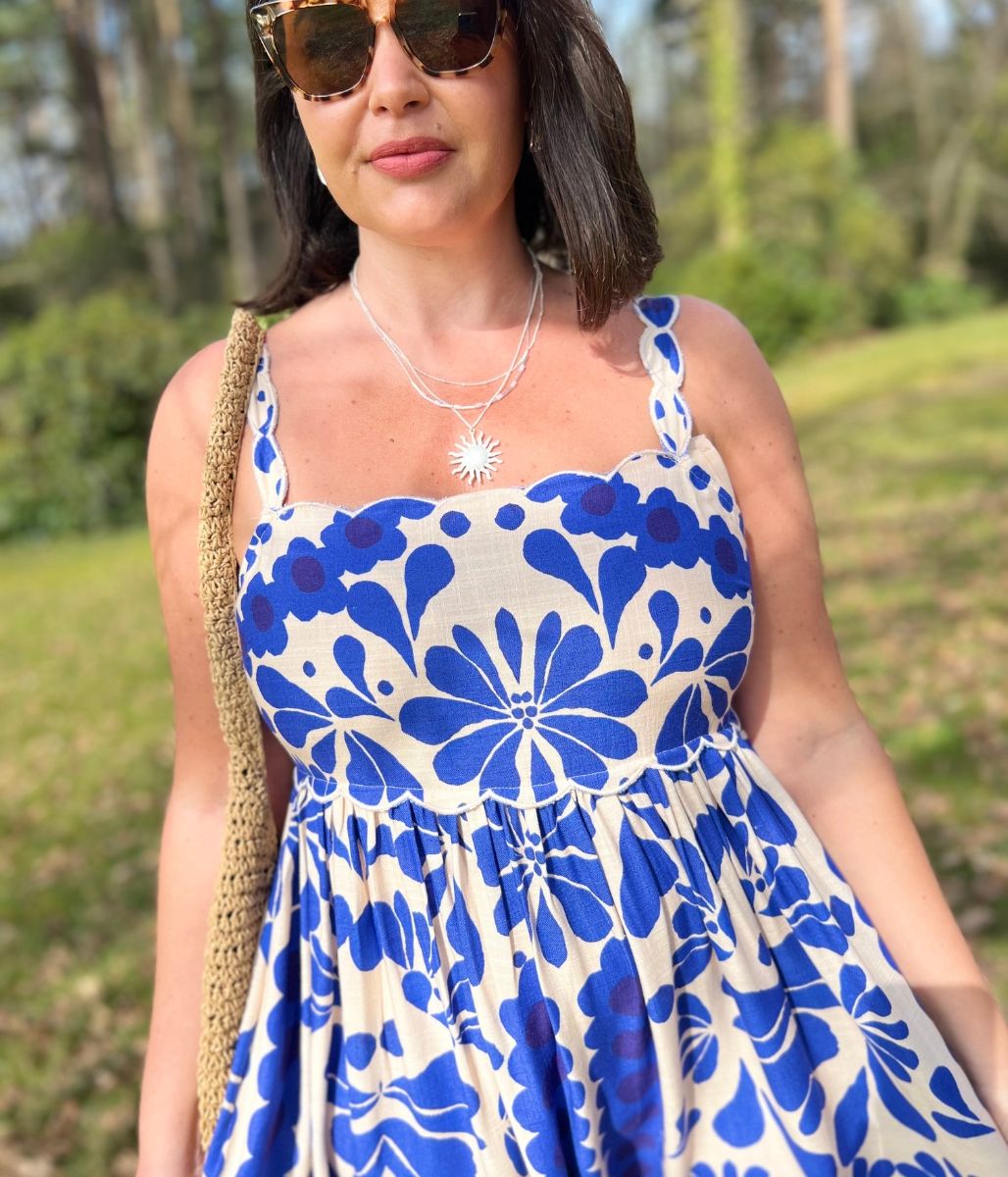 Blue Baroque Print Sun Dress