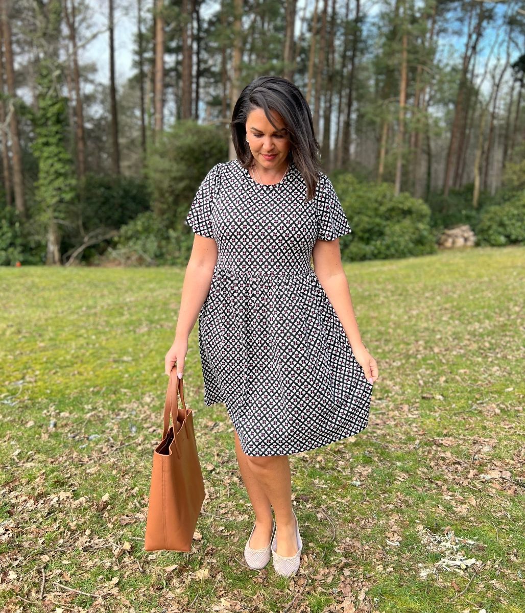 Black Tile Print Cotton Jersey Dress