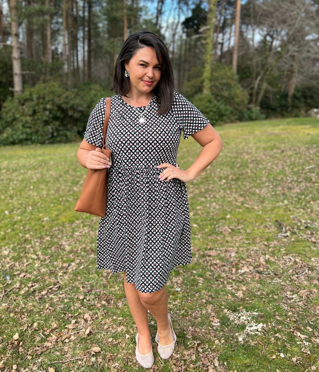 Black Tile Print Cotton Jersey Dress