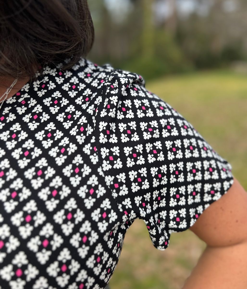 Black Tile Print Cotton Jersey Dress