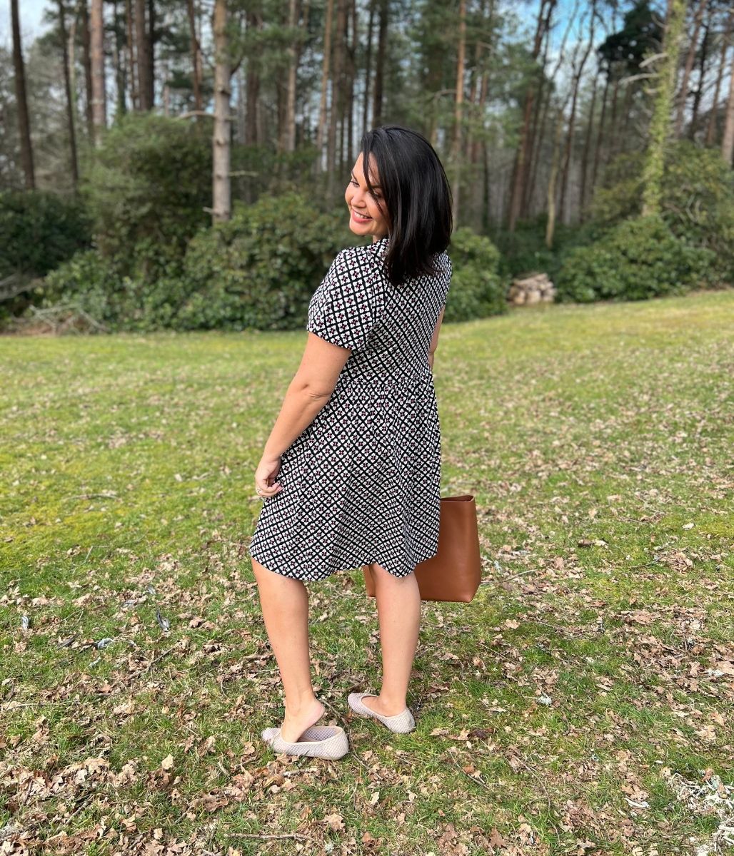 Black Tile Print Cotton Jersey Dress