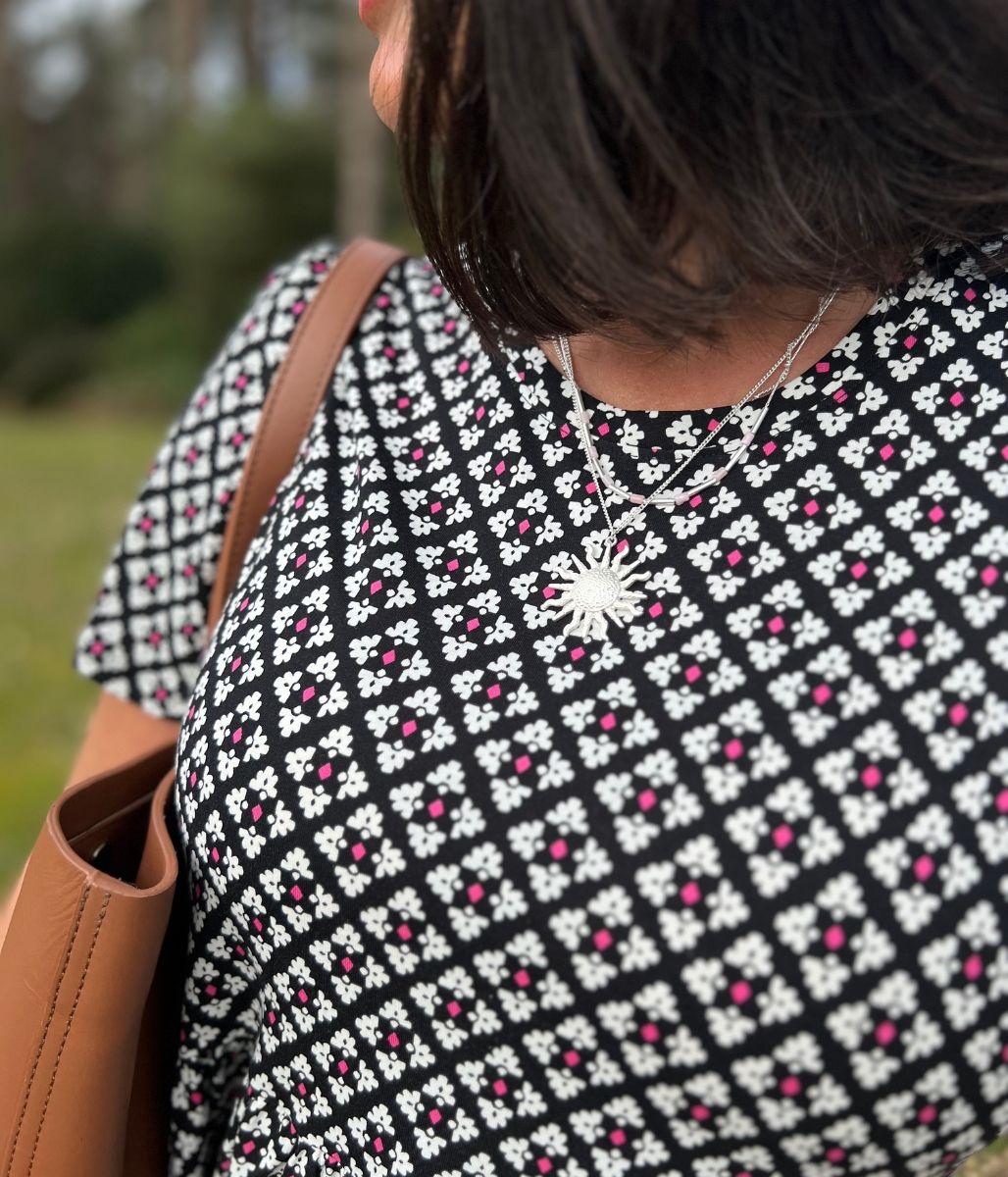 Black Tile Print Cotton Jersey Dress
