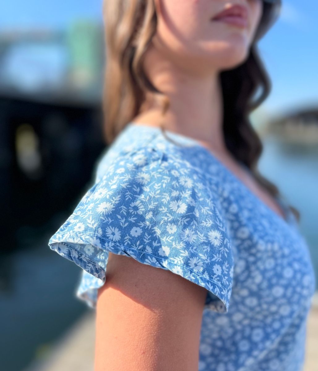 Blue Flower Print Tencel Dress