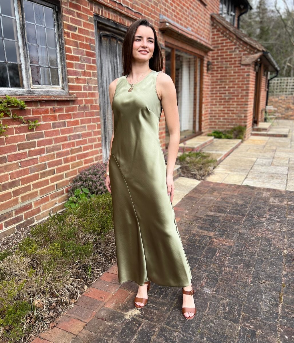 Sage Satin Sleeveless Dress - seconds