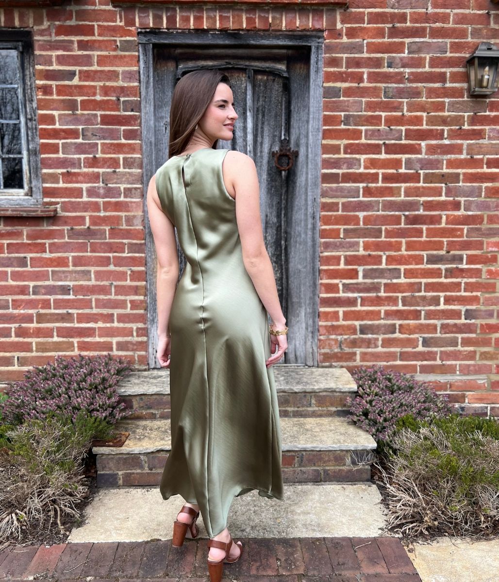 Sage Satin Sleeveless Dress - seconds
