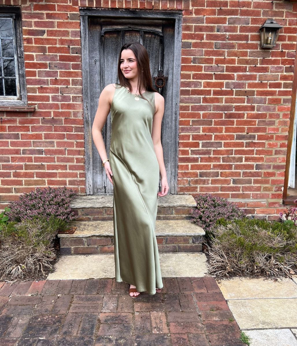Sage Satin Sleeveless Dress - seconds