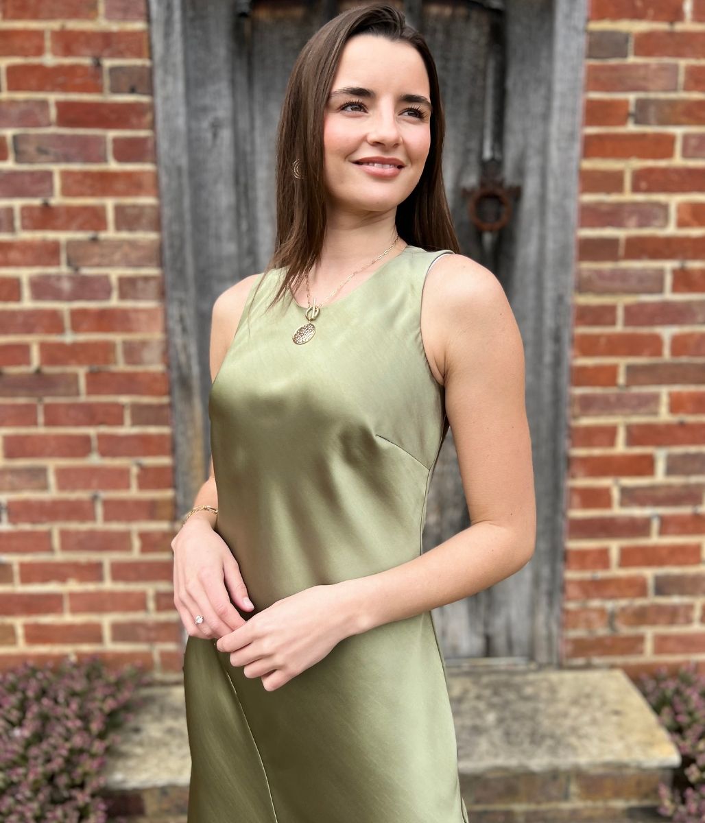Sage Satin Sleeveless Dress - seconds