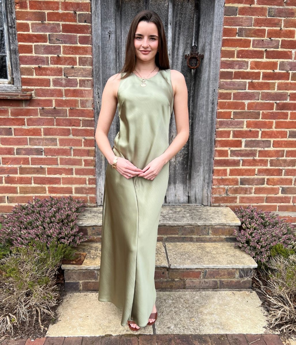 Sage Satin Sleeveless Dress - seconds