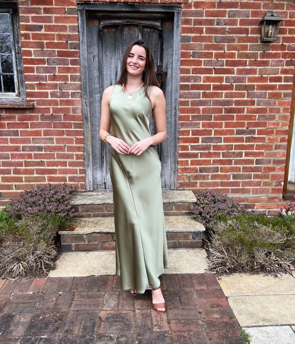 Sage Satin Sleeveless Dress - seconds
