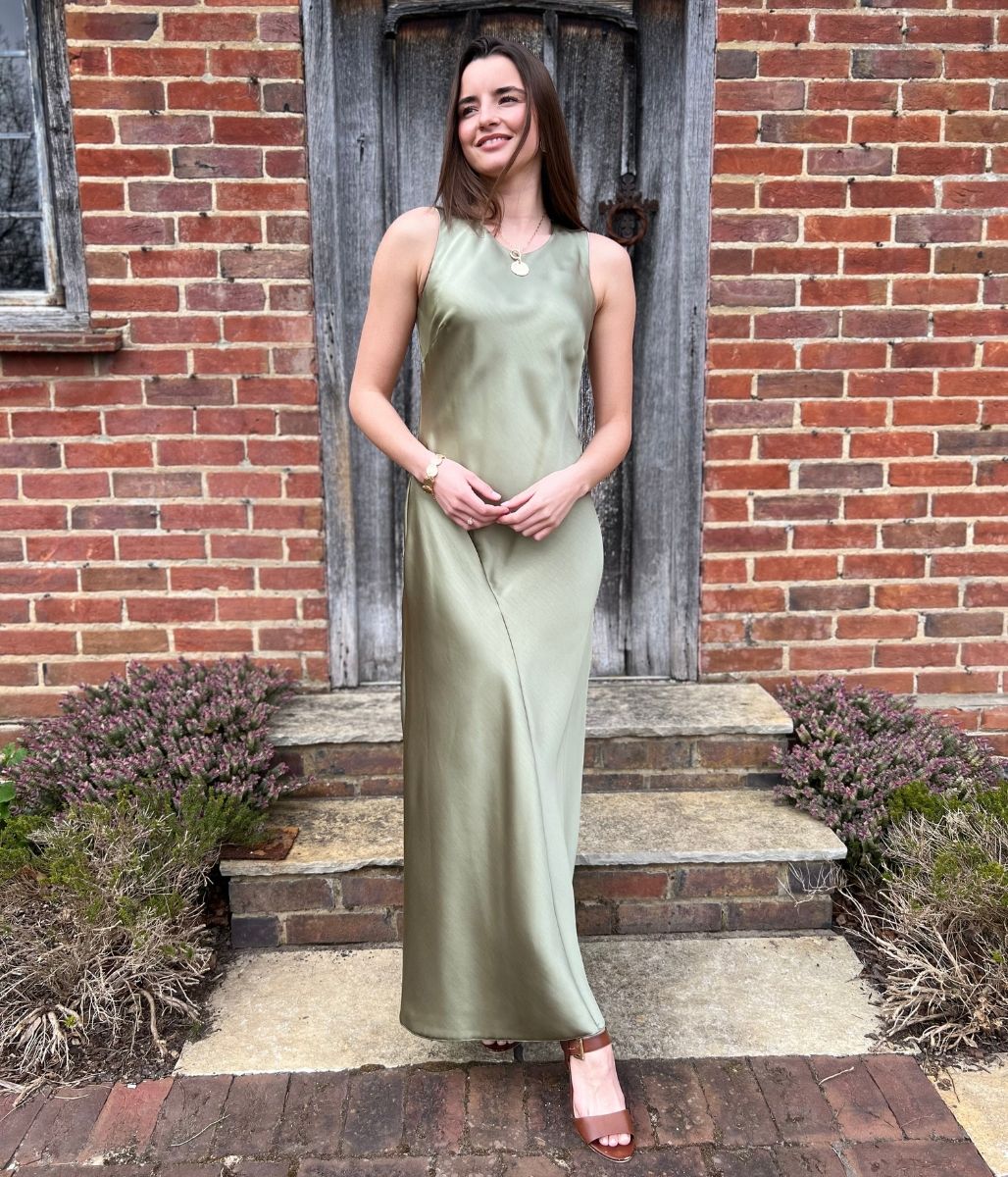 Sage Satin Sleeveless Dress - seconds