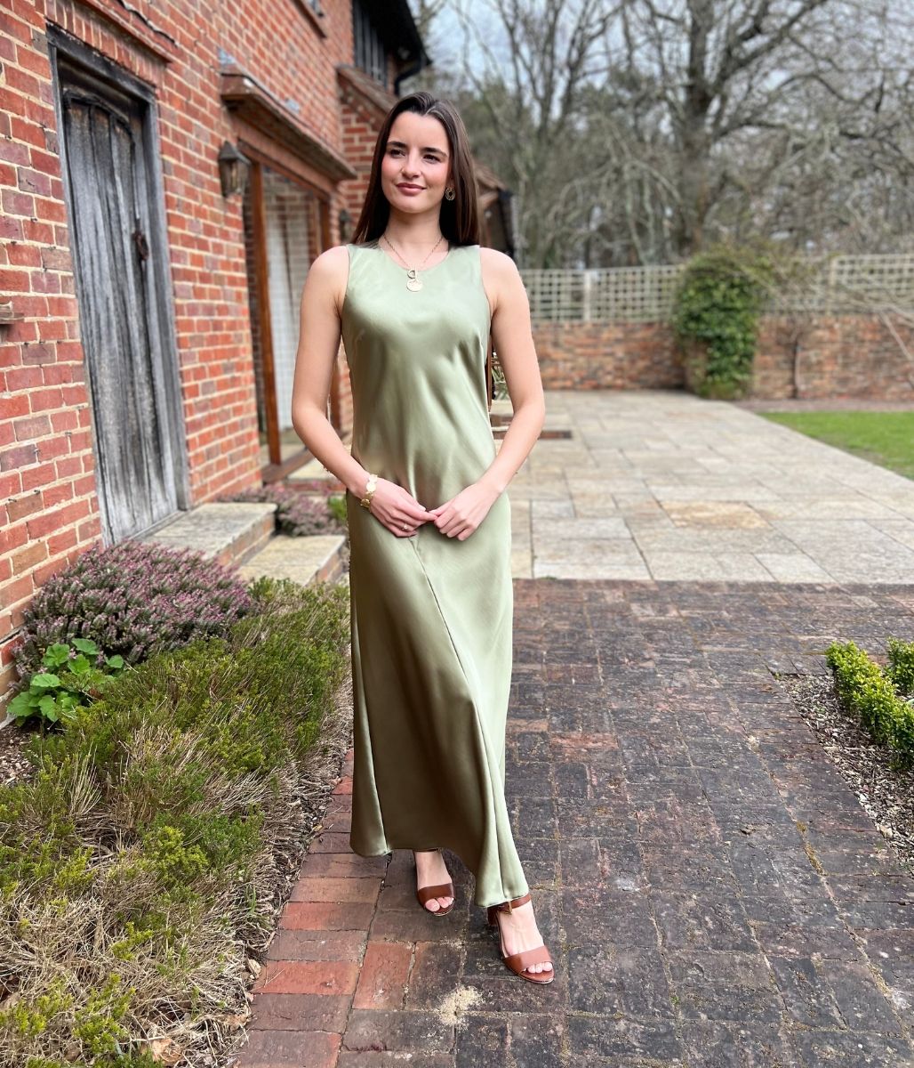 Sage Satin Sleeveless Dress - seconds