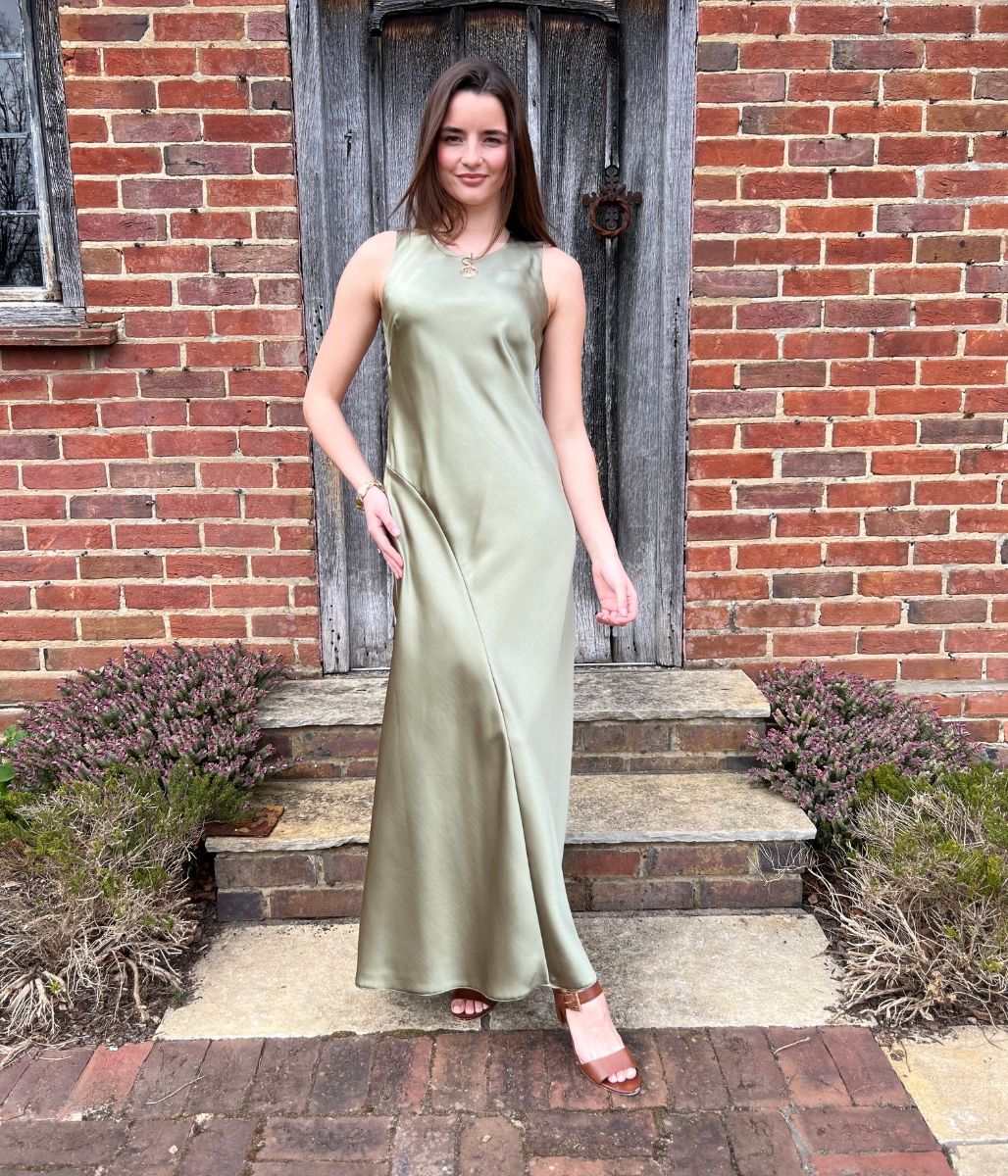 Sage Satin Sleeveless Dress - seconds