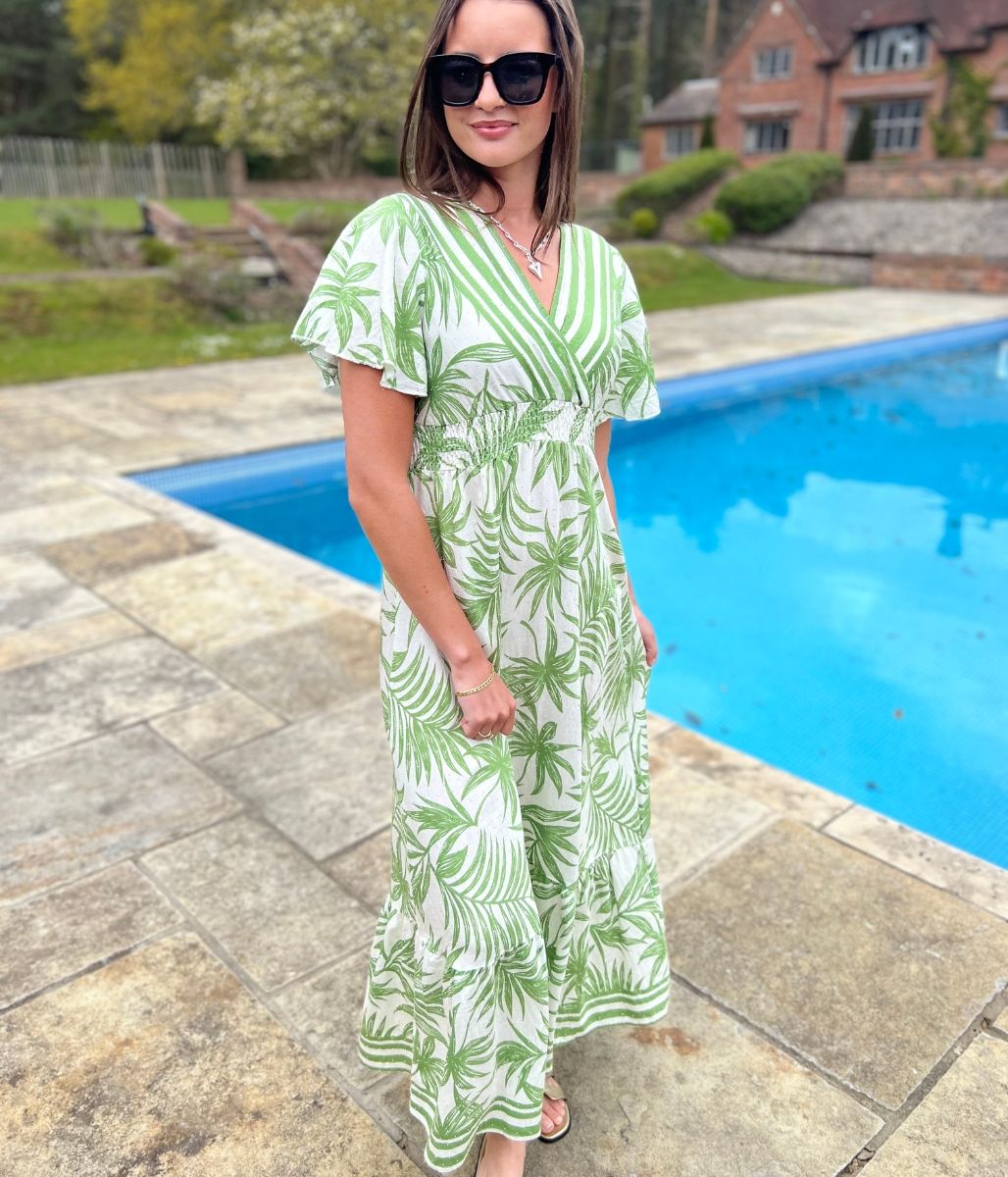 Green Raya Tropical Print Sundress