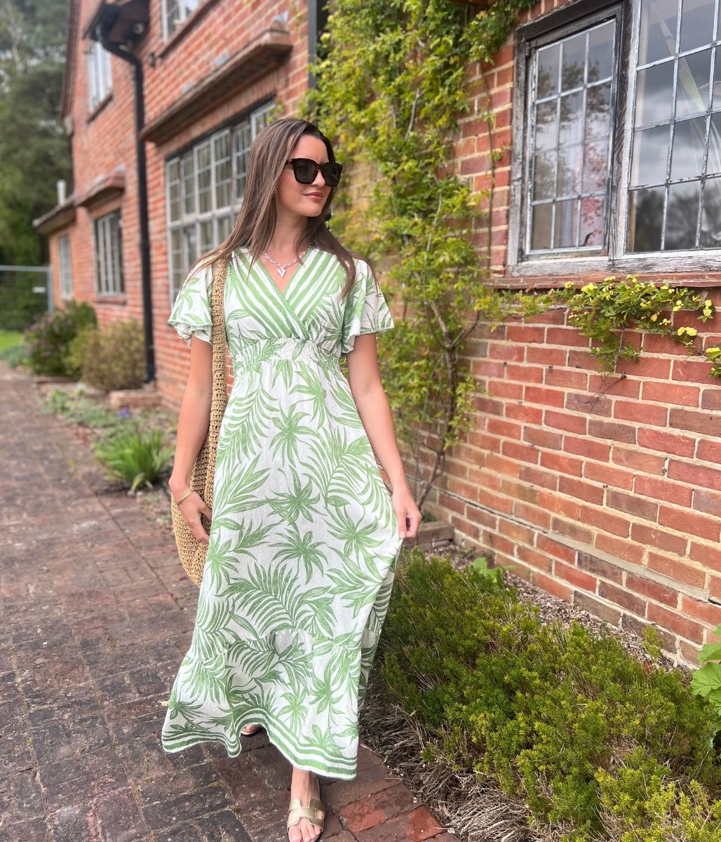 Green Raya Tropical Print Sundress