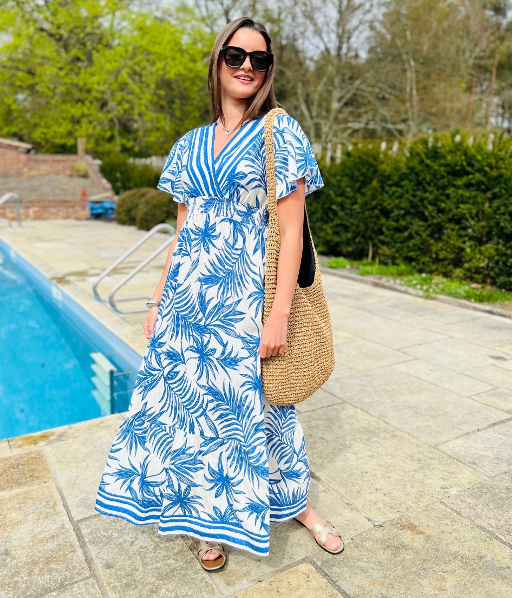 Blue Raya Tropical Print Sundress
