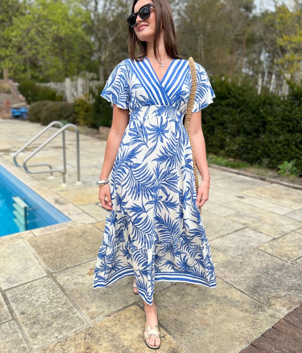 Blue Raya Tropical Print Sundress
