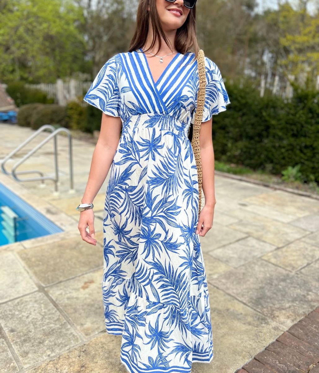 Blue Raya Tropical Print Sundress