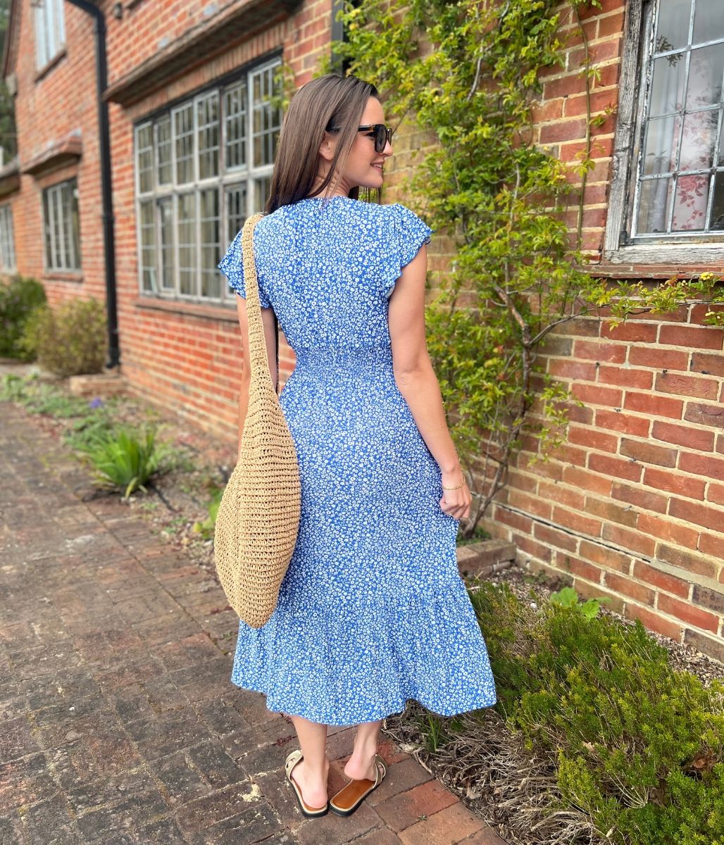 Blue Clara Ditsy Print Midi Dress