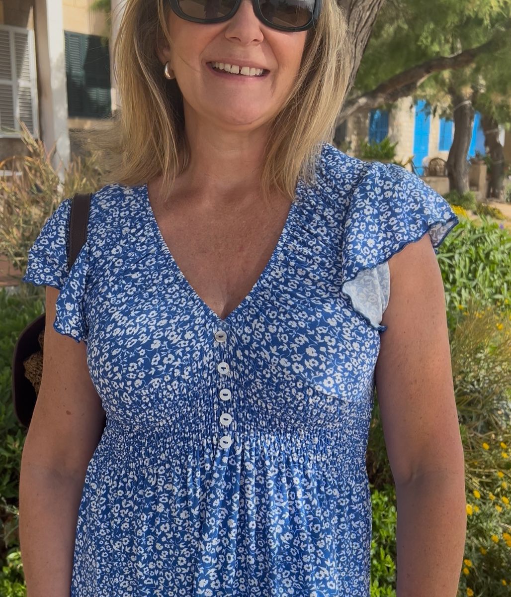 Blue Clara Ditsy Print Midi Dress