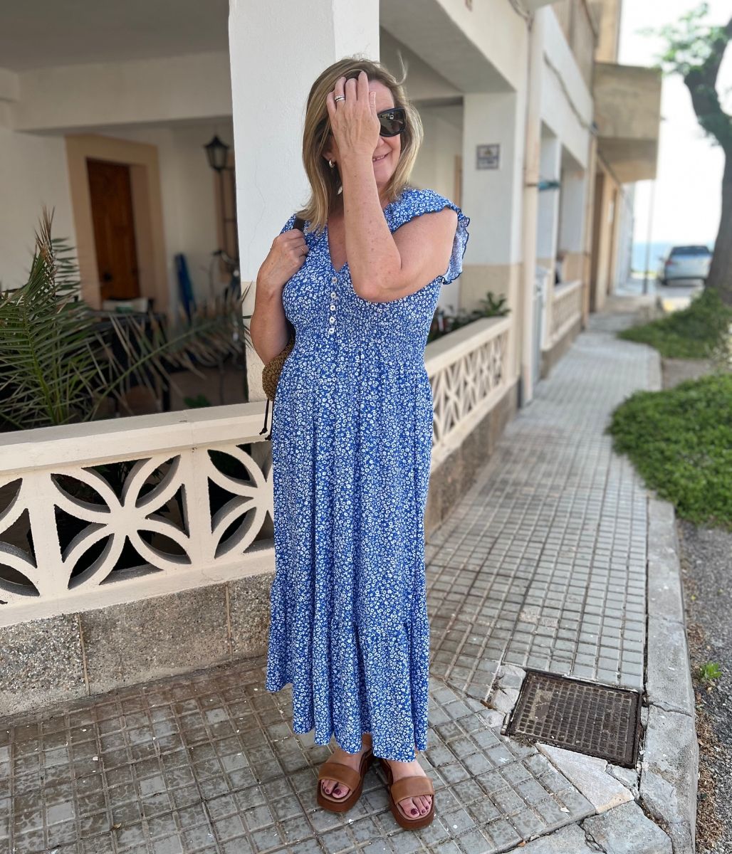 Blue Clara Ditsy Print Midi Dress