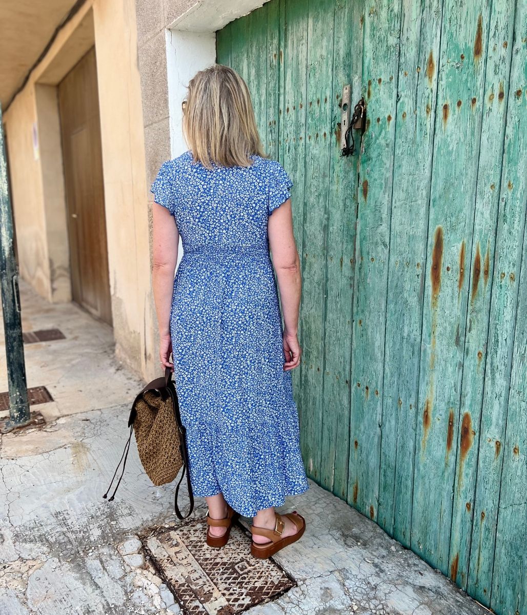 Blue Clara Ditsy Print Midi Dress