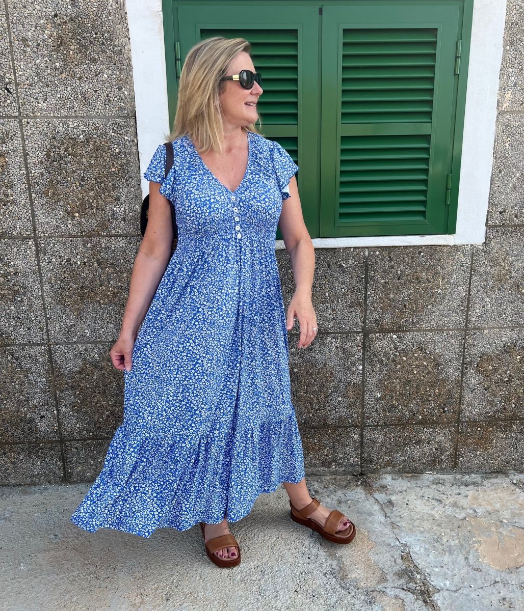 Blue Clara Ditsy Print Midi Dress
