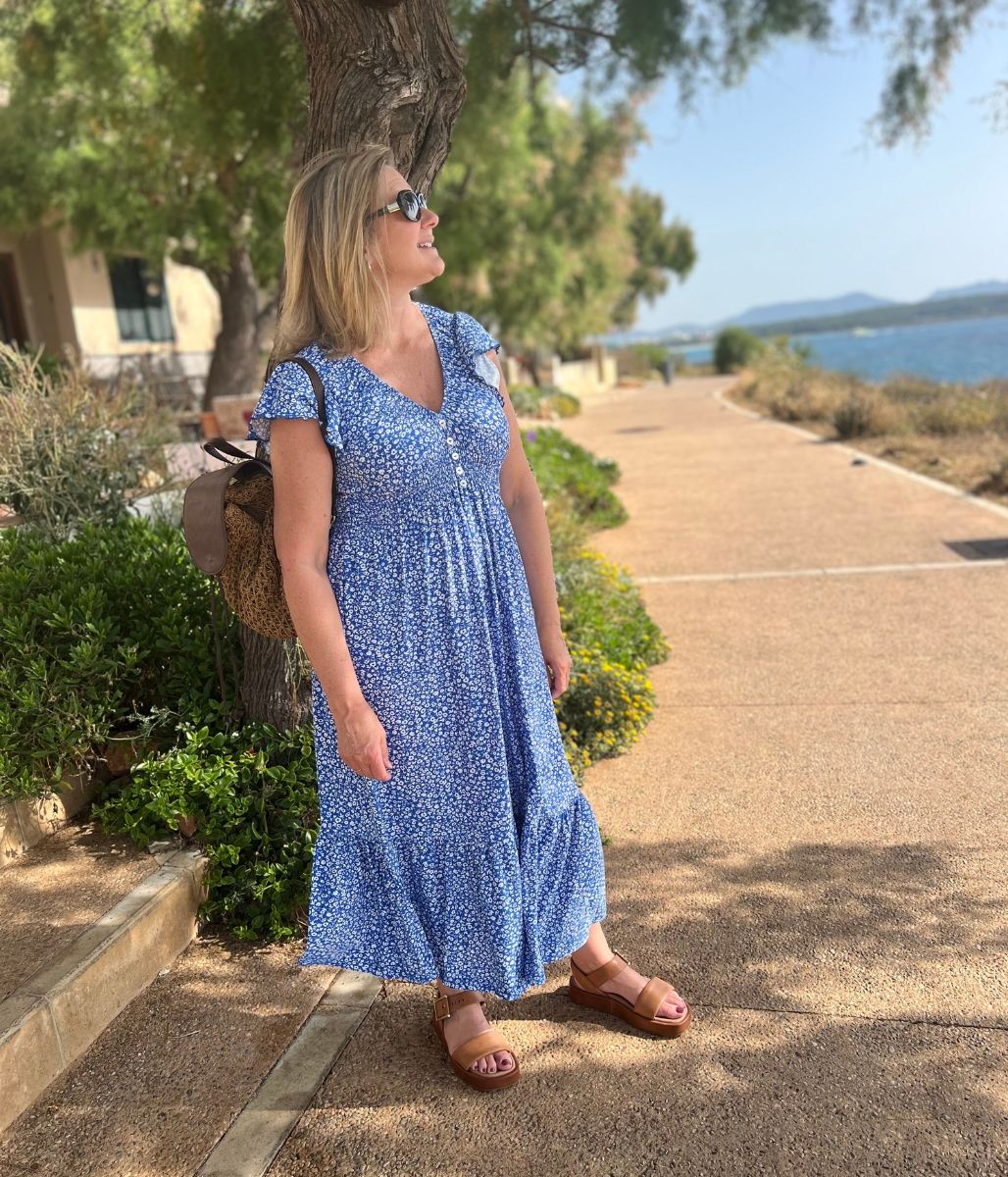 Blue Clara Ditsy Print Midi Dress