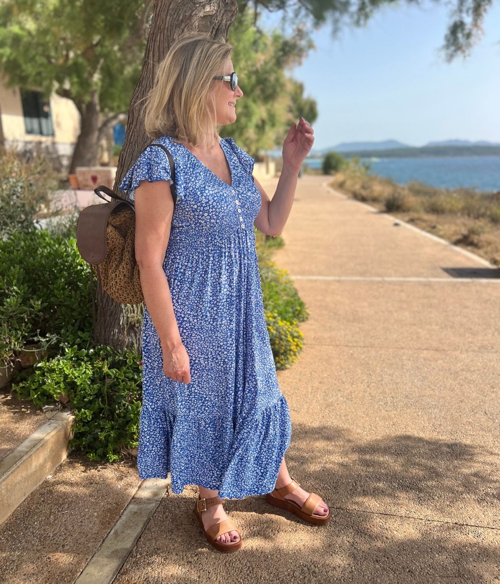 Blue Clara Ditsy Print Midi Dress