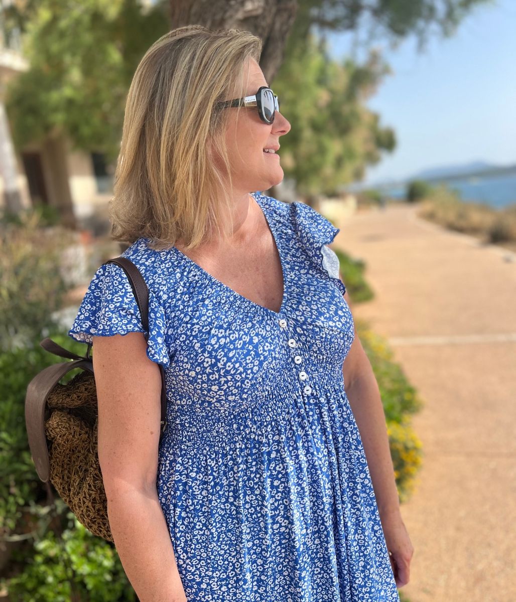 Blue Clara Ditsy Print Midi Dress