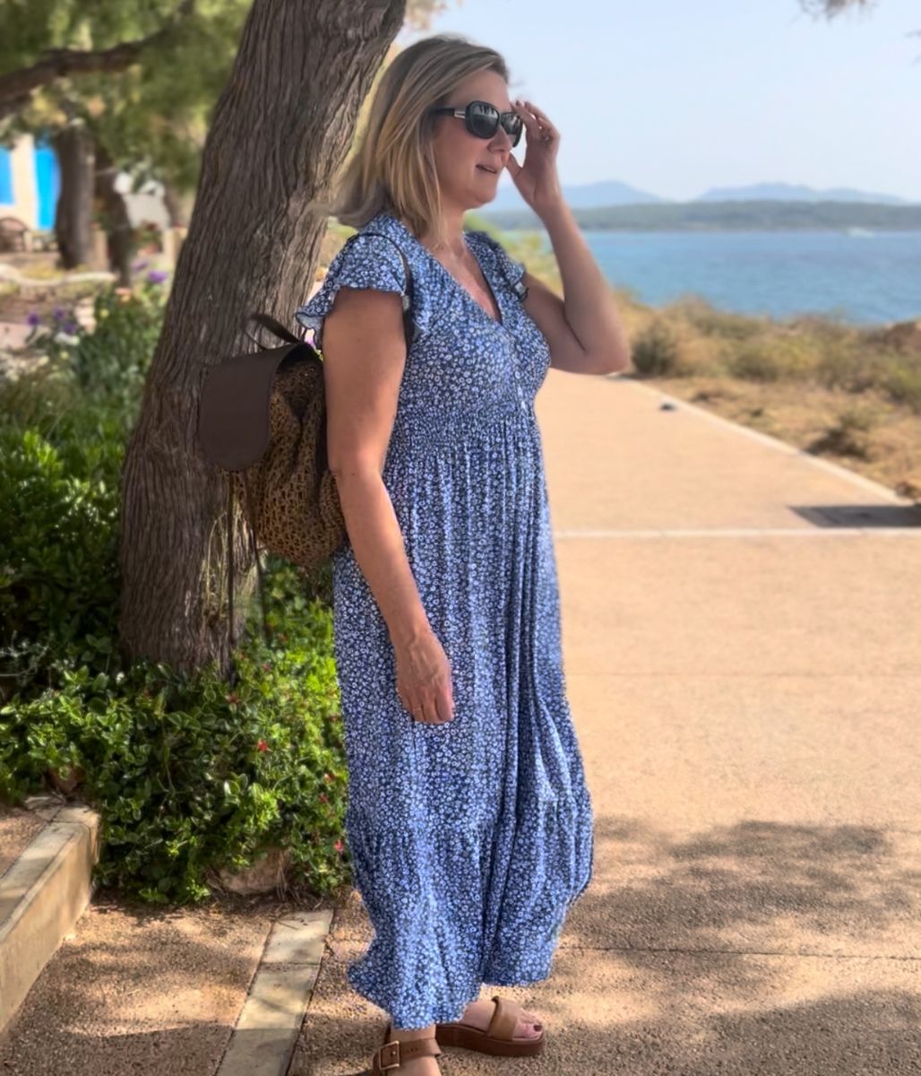 Blue Clara Ditsy Print Midi Dress