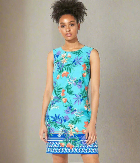 Turquoise Floral Border Print Shift Sundress