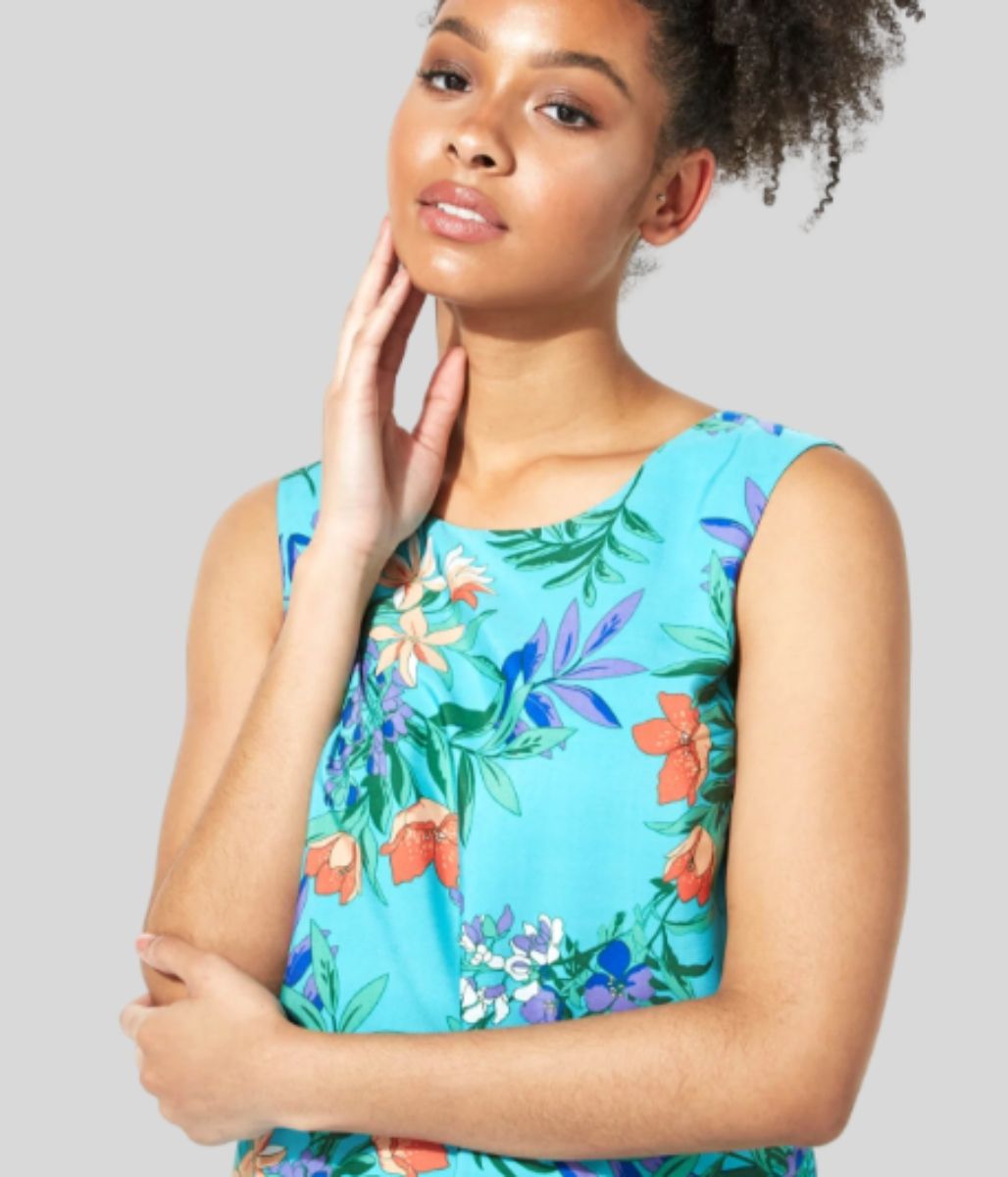 Turquoise Floral Border Print Shift Sundress
