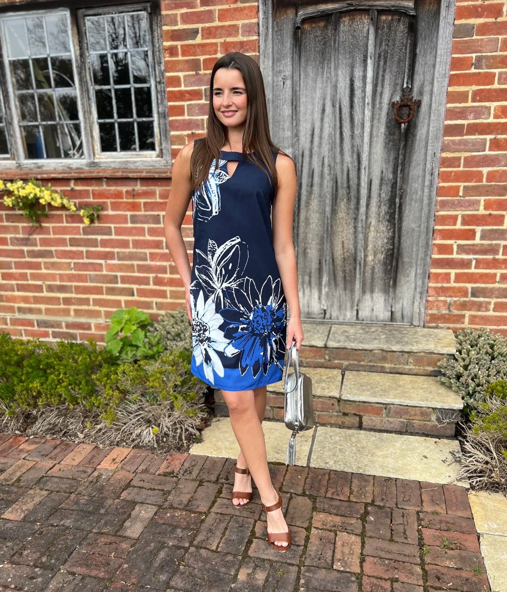 Navy Floral Print Shift Dress