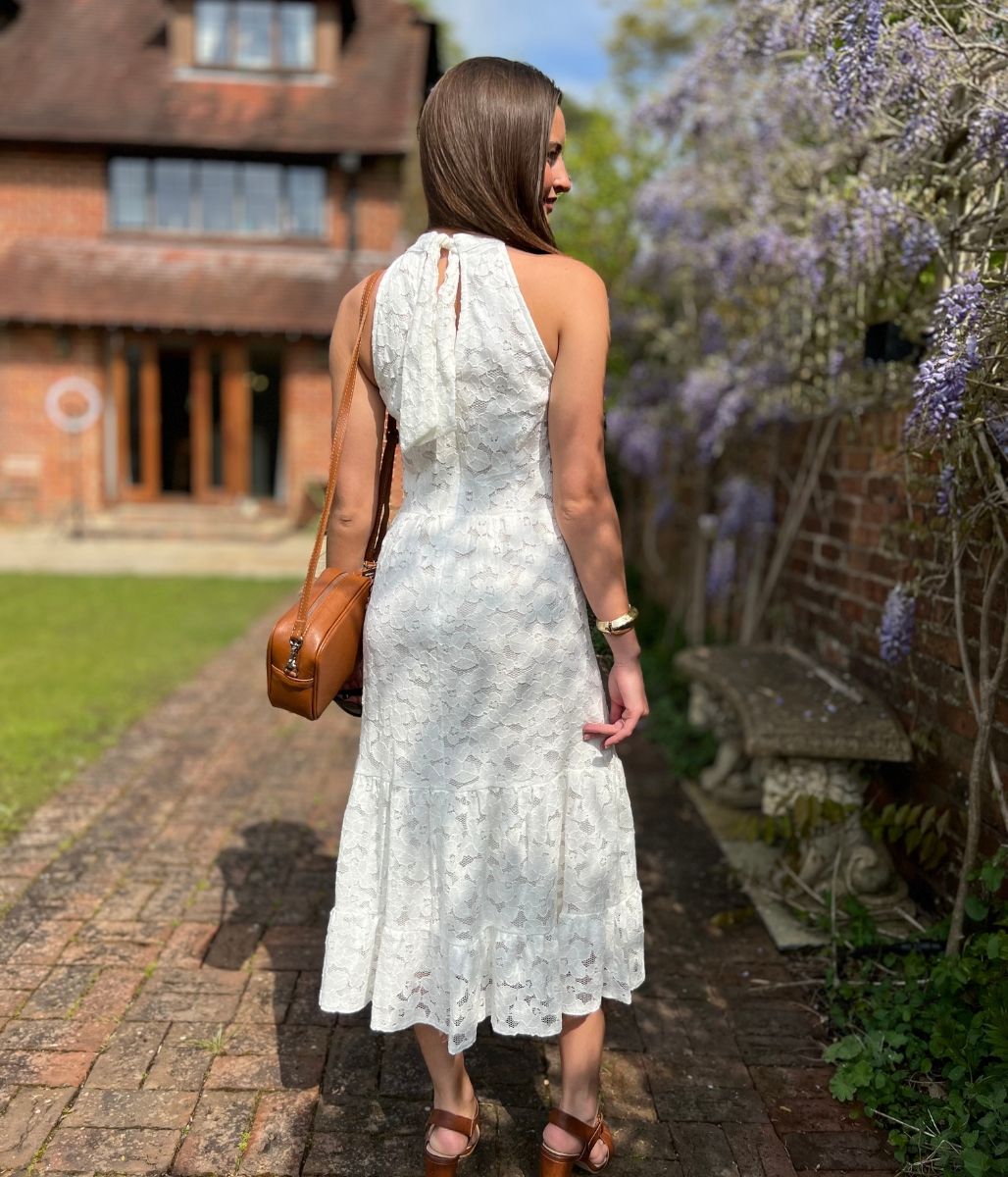 White Lace Halter Neck Dress