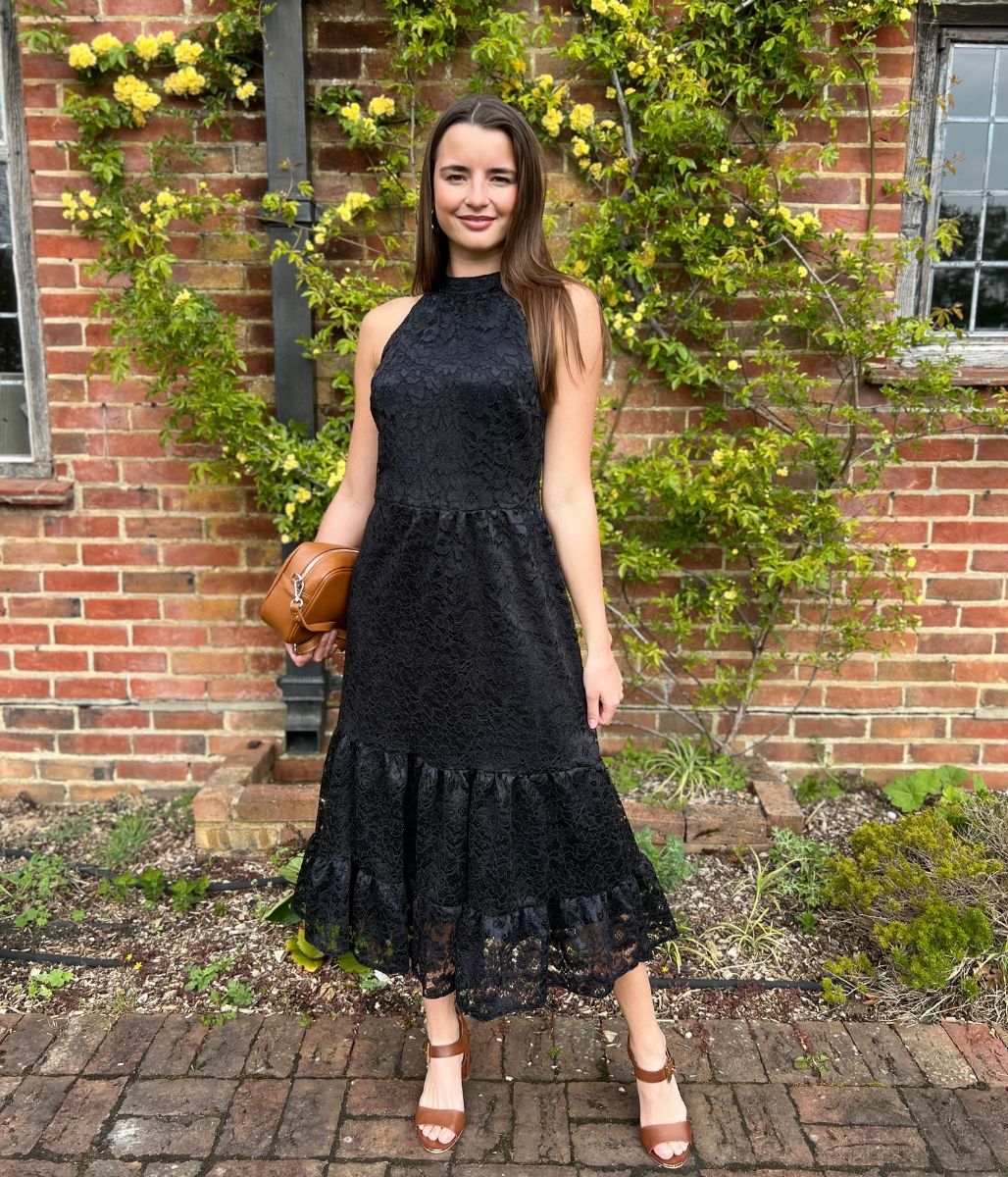 Black Lace Halter Neck Dress