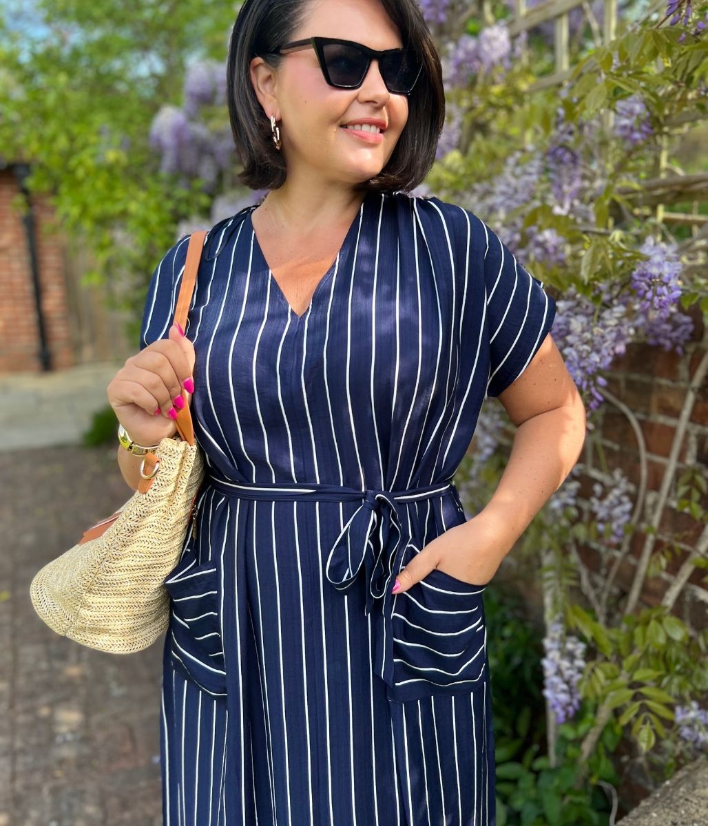 Navy Striped Midi Summer Dress
