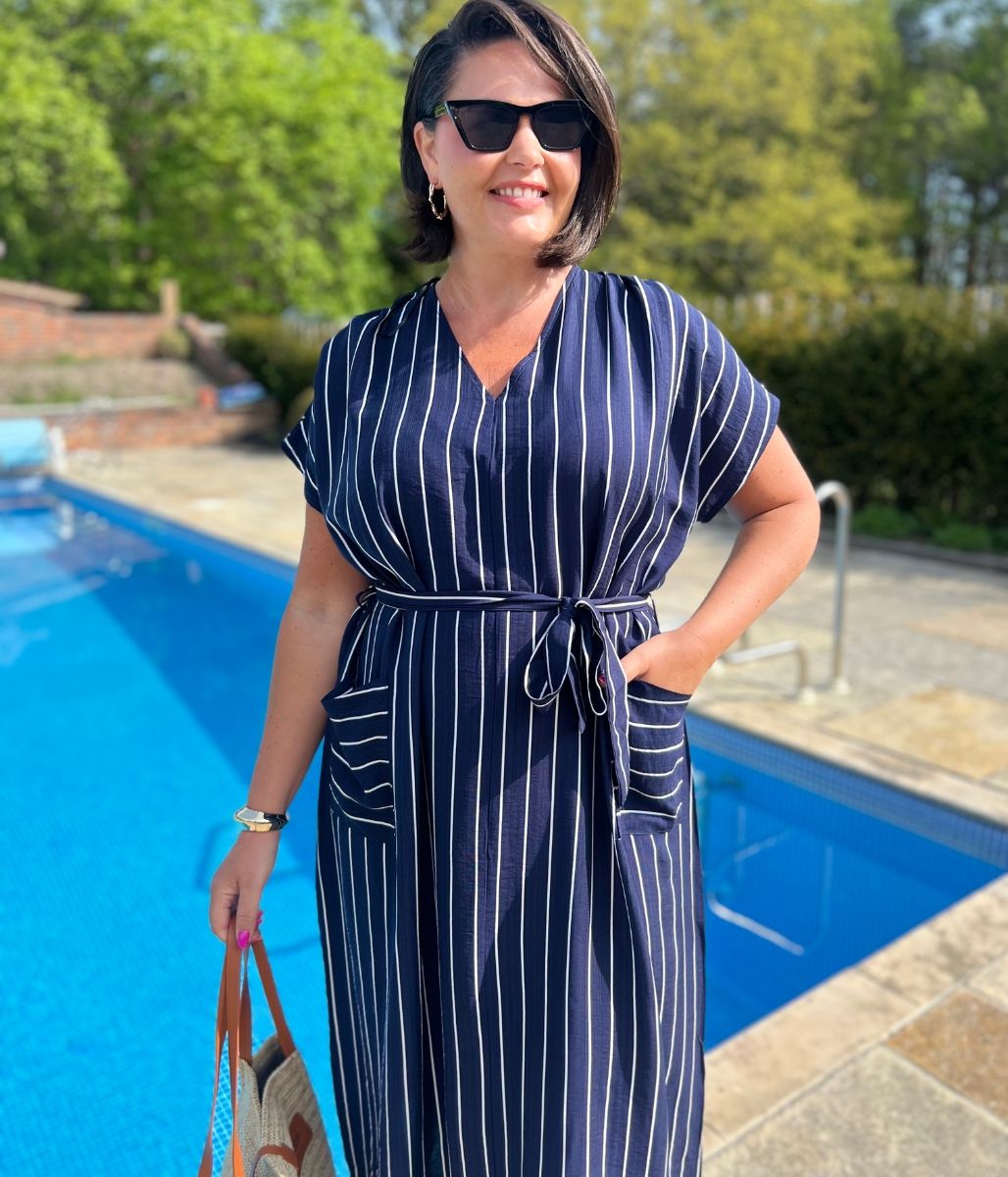 Navy Striped Midi Summer Dress
