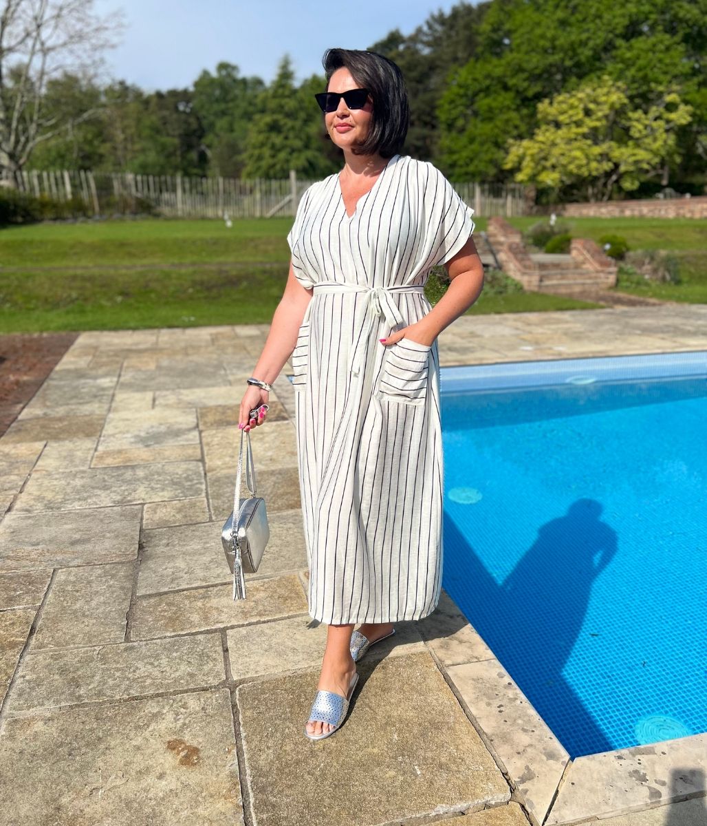 Ivory Striped Midi Summer Dress