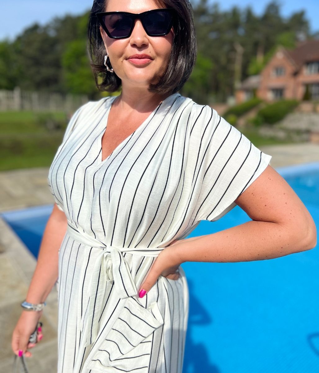 Ivory Striped Midi Summer Dress